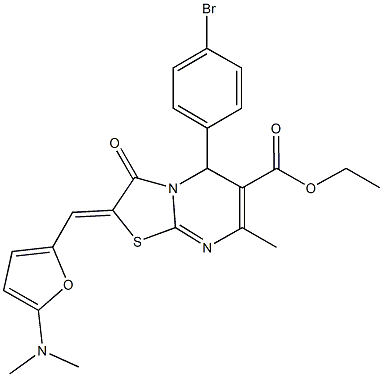 ethyl 5-(4-bromophenyl)-2-{[5-(dimethylamino)-2-furyl]methylene}-7-methyl-3-oxo-2,3-dihydro-5H-[1,3]thiazolo[3,2-a]pyrimidine-6-carboxylate Struktur