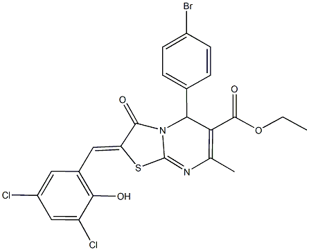 ethyl 5-(4-bromophenyl)-2-(3,5-dichloro-2-hydroxybenzylidene)-7-methyl-3-oxo-2,3-dihydro-5H-[1,3]thiazolo[3,2-a]pyrimidine-6-carboxylate Struktur