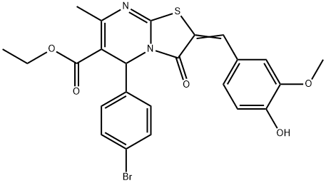 ethyl 5-(4-bromophenyl)-2-(4-hydroxy-3-methoxybenzylidene)-7-methyl-3-oxo-2,3-dihydro-5H-[1,3]thiazolo[3,2-a]pyrimidine-6-carboxylate Struktur