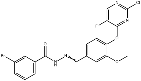 3-bromo-N'-{4-[(2-chloro-5-fluoro-4-pyrimidinyl)oxy]-3-methoxybenzylidene}benzohydrazide Struktur