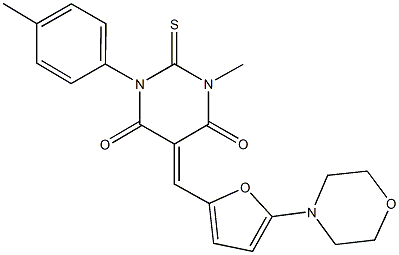 1-methyl-3-(4-methylphenyl)-5-{[5-(4-morpholinyl)-2-furyl]methylene}-2-thioxodihydro-4,6(1H,5H)-pyrimidinedione Struktur