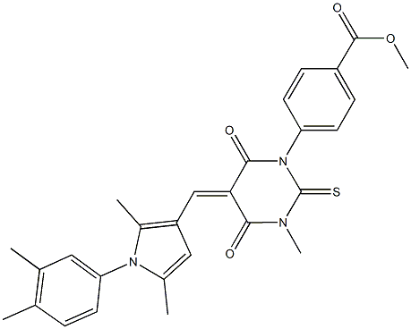 methyl 4-(5-{[1-(3,4-dimethylphenyl)-2,5-dimethyl-1H-pyrrol-3-yl]methylene}-3-methyl-4,6-dioxo-2-thioxotetrahydro-1(2H)-pyrimidinyl)benzoate Struktur