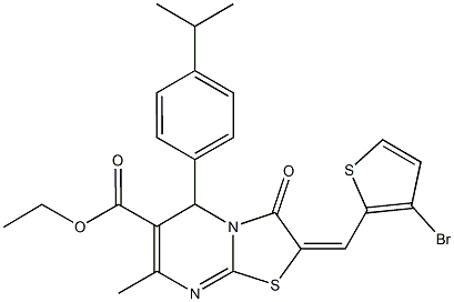 ethyl 2-[(3-bromo-2-thienyl)methylene]-5-(4-isopropylphenyl)-7-methyl-3-oxo-2,3-dihydro-5H-[1,3]thiazolo[3,2-a]pyrimidine-6-carboxylate Struktur