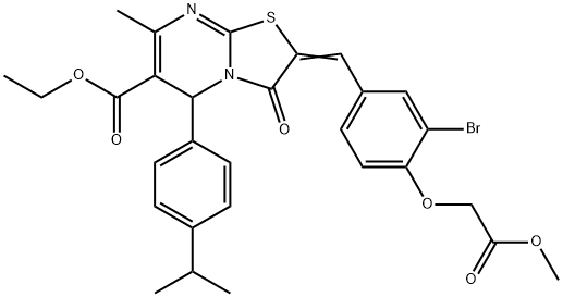 ethyl 2-[3-bromo-4-(2-methoxy-2-oxoethoxy)benzylidene]-5-(4-isopropylphenyl)-7-methyl-3-oxo-2,3-dihydro-5H-[1,3]thiazolo[3,2-a]pyrimidine-6-carboxylate Struktur