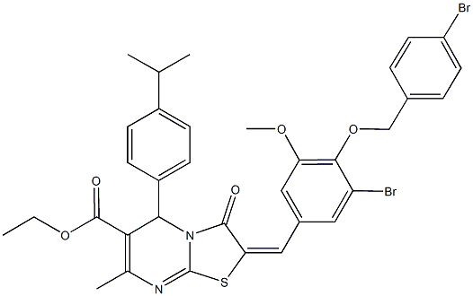 ethyl 2-{3-bromo-4-[(4-bromobenzyl)oxy]-5-methoxybenzylidene}-5-(4-isopropylphenyl)-7-methyl-3-oxo-2,3-dihydro-5H-[1,3]thiazolo[3,2-a]pyrimidine-6-carboxylate Struktur