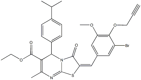 ethyl 2-[3-bromo-5-methoxy-4-(2-propynyloxy)benzylidene]-5-(4-isopropylphenyl)-7-methyl-3-oxo-2,3-dihydro-5H-[1,3]thiazolo[3,2-a]pyrimidine-6-carboxylate Struktur