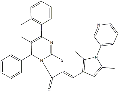 10-{[2,5-dimethyl-1-(3-pyridinyl)-1H-pyrrol-3-yl]methylene}-7-phenyl-5,7-dihydro-6H-benzo[h][1,3]thiazolo[2,3-b]quinazolin-9(10H)-one Struktur