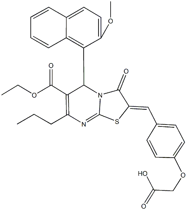 {4-[(6-(ethoxycarbonyl)-5-(2-methoxy-1-naphthyl)-3-oxo-7-propyl-5H-[1,3]thiazolo[3,2-a]pyrimidin-2(3H)-ylidene)methyl]phenoxy}acetic acid Struktur