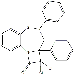 2,2-dichloro-2a,4-diphenyl-2,2a,3,4-tetrahydro-1H-azeto[2,1-d][1,5]benzothiazepin-1-one Struktur