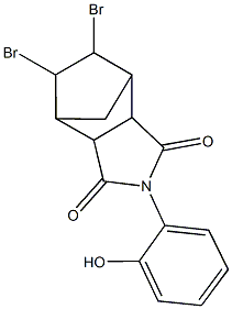 8,9-dibromo-4-(2-hydroxyphenyl)-4-azatricyclo[5.2.1.0~2,6~]decane-3,5-dione Struktur