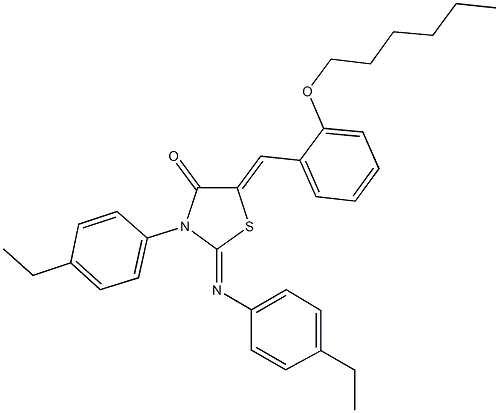 3-(4-ethylphenyl)-2-[(4-ethylphenyl)imino]-5-[2-(hexyloxy)benzylidene]-1,3-thiazolidin-4-one Struktur