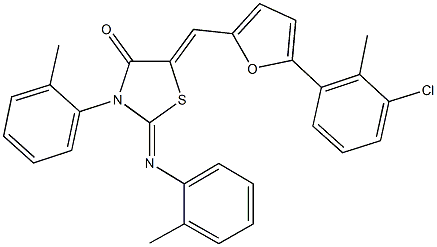 5-{[5-(3-chloro-2-methylphenyl)-2-furyl]methylene}-3-(2-methylphenyl)-2-[(2-methylphenyl)imino]-1,3-thiazolidin-4-one Struktur