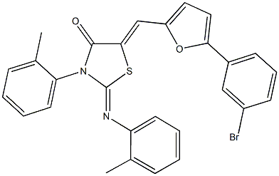 5-{[5-(3-bromophenyl)-2-furyl]methylene}-3-(2-methylphenyl)-2-[(2-methylphenyl)imino]-1,3-thiazolidin-4-one Struktur