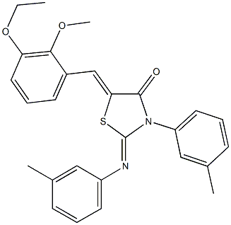 5-(3-ethoxy-2-methoxybenzylidene)-3-(3-methylphenyl)-2-[(3-methylphenyl)imino]-1,3-thiazolidin-4-one Struktur