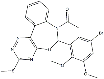 7-acetyl-6-(5-bromo-2,3-dimethoxyphenyl)-3-(methylsulfanyl)-6,7-dihydro[1,2,4]triazino[5,6-d][3,1]benzoxazepine Struktur