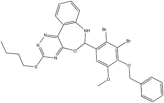 6-[4-(benzyloxy)-2,3-dibromo-5-methoxyphenyl]-3-(butylsulfanyl)-6,7-dihydro[1,2,4]triazino[5,6-d][3,1]benzoxazepine Struktur