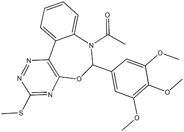 7-acetyl-3-(methylsulfanyl)-6-(3,4,5-trimethoxyphenyl)-6,7-dihydro[1,2,4]triazino[5,6-d][3,1]benzoxazepine Struktur