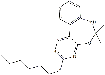 3-(hexylsulfanyl)-6,6-dimethyl-6,7-dihydro[1,2,4]triazino[5,6-d][3,1]benzoxazepine Struktur