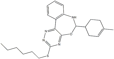 3-(hexylsulfanyl)-6-(4-methyl-3-cyclohexen-1-yl)-6,7-dihydro[1,2,4]triazino[5,6-d][3,1]benzoxazepine Struktur