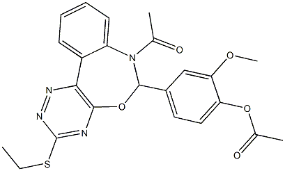 4-[7-acetyl-3-(ethylsulfanyl)-6,7-dihydro[1,2,4]triazino[5,6-d][3,1]benzoxazepin-6-yl]-2-methoxyphenyl acetate Struktur