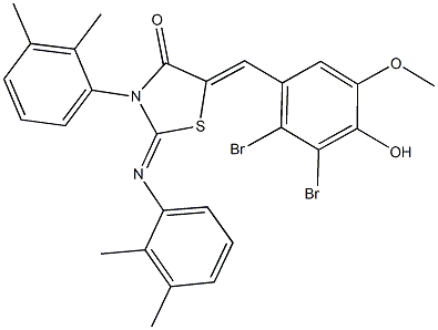 5-(2,3-dibromo-4-hydroxy-5-methoxybenzylidene)-3-(2,3-dimethylphenyl)-2-[(2,3-dimethylphenyl)imino]-1,3-thiazolidin-4-one Struktur