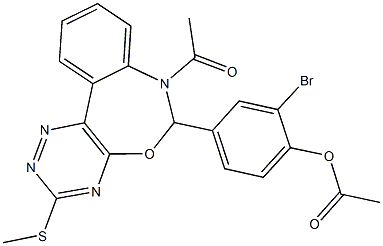 4-[7-acetyl-3-(methylsulfanyl)-6,7-dihydro[1,2,4]triazino[5,6-d][3,1]benzoxazepin-6-yl]-2-bromophenyl acetate Struktur