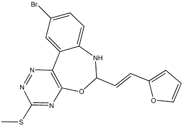 10-bromo-6-[2-(2-furyl)vinyl]-3-(methylsulfanyl)-6,7-dihydro[1,2,4]triazino[5,6-d][3,1]benzoxazepine Struktur