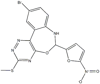 10-bromo-6-{5-nitro-2-furyl}-3-(methylsulfanyl)-6,7-dihydro[1,2,4]triazino[5,6-d][3,1]benzoxazepine Struktur