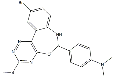 4-[10-bromo-3-(methylsulfanyl)-6,7-dihydro[1,2,4]triazino[5,6-d][3,1]benzoxazepin-6-yl]-N,N-dimethylaniline Struktur