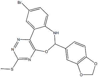 6-(1,3-benzodioxol-5-yl)-10-bromo-3-(methylsulfanyl)-6,7-dihydro[1,2,4]triazino[5,6-d][3,1]benzoxazepine Struktur