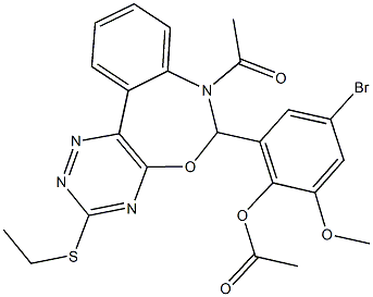 2-[7-acetyl-3-(ethylsulfanyl)-6,7-dihydro[1,2,4]triazino[5,6-d][3,1]benzoxazepin-6-yl]-4-bromo-6-methoxyphenyl acetate Struktur