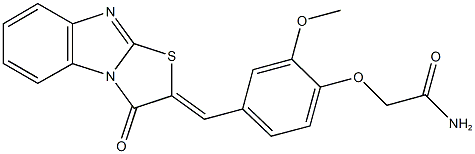 2-{2-methoxy-4-[(3-oxo[1,3]thiazolo[3,2-a]benzimidazol-2(3H)-ylidene)methyl]phenoxy}acetamide Struktur