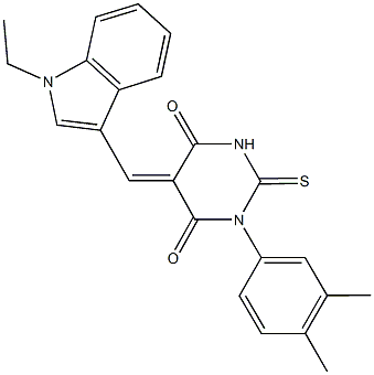 1-(3,4-dimethylphenyl)-5-[(1-ethyl-1H-indol-3-yl)methylene]-2-thioxodihydro-4,6(1H,5H)-pyrimidinedione Struktur