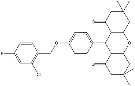 9-{4-[(2-chloro-4-fluorobenzyl)oxy]phenyl}-3,3,6,6-tetramethyl-3,4,5,6,7,9-hexahydro-1H-xanthene-1,8(2H)-dione Struktur