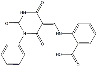 2-{[(2,4,6-trioxo-1-phenyltetrahydro-5(2H)-pyrimidinylidene)methyl]amino}benzoic acid Struktur