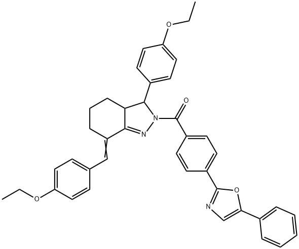 7-(4-ethoxybenzylidene)-3-(4-ethoxyphenyl)-2-[4-(5-phenyl-1,3-oxazol-2-yl)benzoyl]-3,3a,4,5,6,7-hexahydro-2H-indazole Struktur