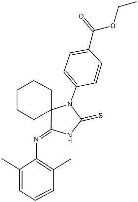 ethyl 4-{4-[(2,6-dimethylphenyl)imino]-2-thioxo-1,3-diazaspiro[4.5]dec-1-yl}benzoate Struktur