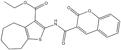 ethyl 2-{[(2-oxo-2H-chromen-3-yl)carbonyl]amino}-5,6,7,8-tetrahydro-4H-cyclohepta[b]thiophene-3-carboxylate Struktur