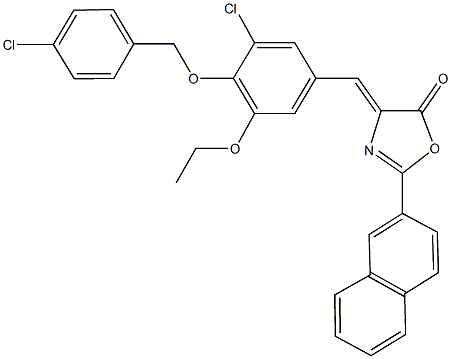 4-{3-chloro-4-[(4-chlorobenzyl)oxy]-5-ethoxybenzylidene}-2-(2-naphthyl)-1,3-oxazol-5(4H)-one Struktur