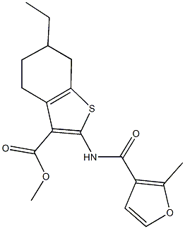 methyl 6-ethyl-2-[(2-methyl-3-furoyl)amino]-4,5,6,7-tetrahydro-1-benzothiophene-3-carboxylate Struktur