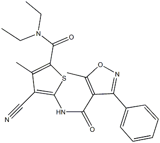 N-{3-cyano-5-[(diethylamino)carbonyl]-4-methyl-2-thienyl}-5-methyl-3-phenyl-4-isoxazolecarboxamide Struktur