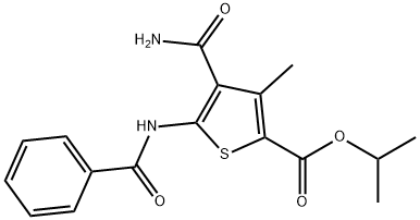 isopropyl 4-(aminocarbonyl)-5-(benzoylamino)-3-methyl-2-thiophenecarboxylate Struktur