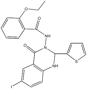 2-ethoxy-N-(6-iodo-4-oxo-2-(2-thienyl)-1,4-dihydro-3(2H)-quinazolinyl)benzamide Struktur