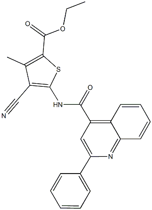 ethyl 4-cyano-3-methyl-5-{[(2-phenyl-4-quinolinyl)carbonyl]amino}-2-thiophenecarboxylate Struktur