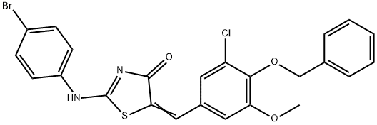 5-[4-(benzyloxy)-3-chloro-5-methoxybenzylidene]-2-[(4-bromophenyl)imino]-1,3-thiazolidin-4-one Struktur