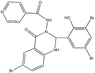 N-(6-bromo-2-(3,5-dibromo-2-hydroxyphenyl)-4-oxo-1,4-dihydro-3(2H)-quinazolinyl)isonicotinamide Struktur