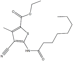 ethyl 4-cyano-3-methyl-5-(octanoylamino)-2-thiophenecarboxylate Struktur