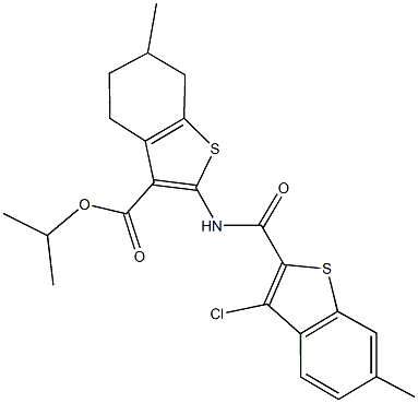 isopropyl 2-{[(3-chloro-6-methyl-1-benzothien-2-yl)carbonyl]amino}-6-methyl-4,5,6,7-tetrahydro-1-benzothiophene-3-carboxylate Struktur