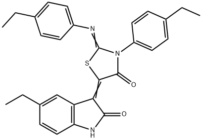 5-ethyl-3-{3-(4-ethylphenyl)-2-[(4-ethylphenyl)imino]-4-oxo-1,3-thiazolidin-5-ylidene}-1,3-dihydro-2H-indol-2-one Struktur