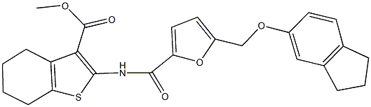 methyl 2-({5-[(2,3-dihydro-1H-inden-5-yloxy)methyl]-2-furoyl}amino)-4,5,6,7-tetrahydro-1-benzothiophene-3-carboxylate Struktur